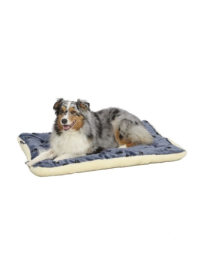Reversible Paw Print Pet Bed in Blue / White, Dog Bed Measures 40L x 26W x 3.5H for Large Dogs, Machine Wash