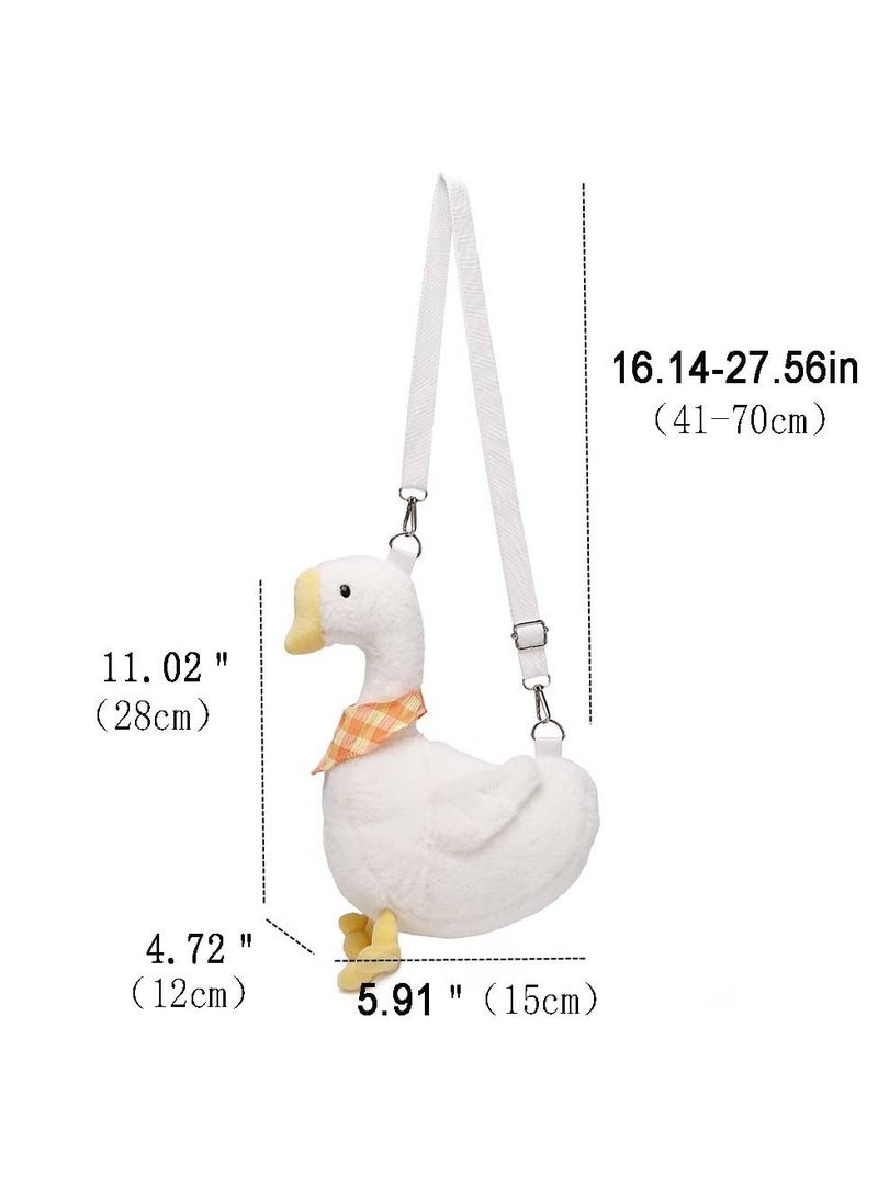 Plush Duck Crossbody Bag, Kawaii Animals Coin Purse, Soft Plush Shoulder Bag, Cartoon Crossbody Bag for Girls Women (White)