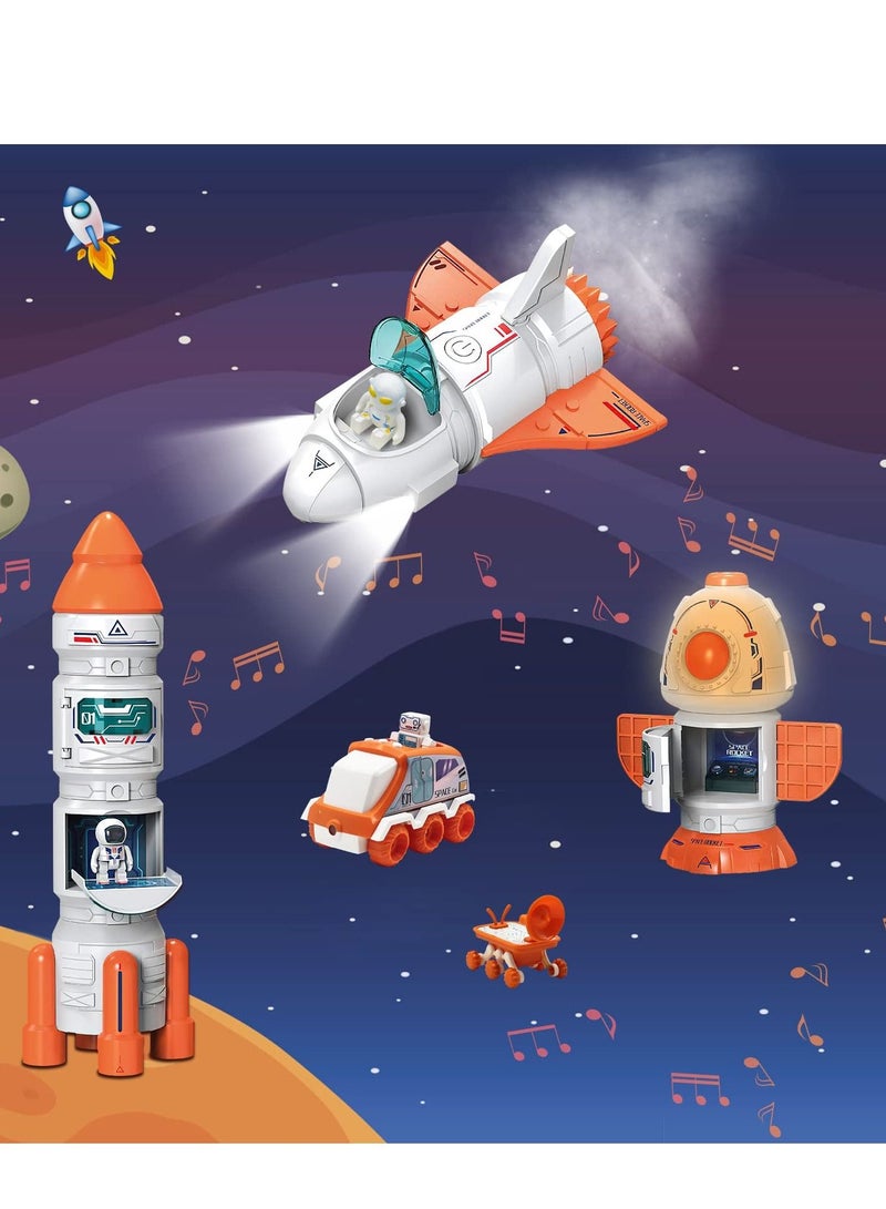 5 in1 Space Toy for Kids Aerospace Model Space Figure Toys with Sound Lights Includes Space Shuttle Astronaut Figures Rover Station