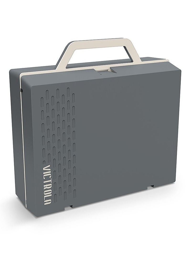 Victrola Re-Spin Sustainable Suitcase Record Player with Built in Bluetooth Speakers 3 Speed Belt Driven Turntable Built-in Bass Radiator 3.5mm Headphone Jack Graphite Grey