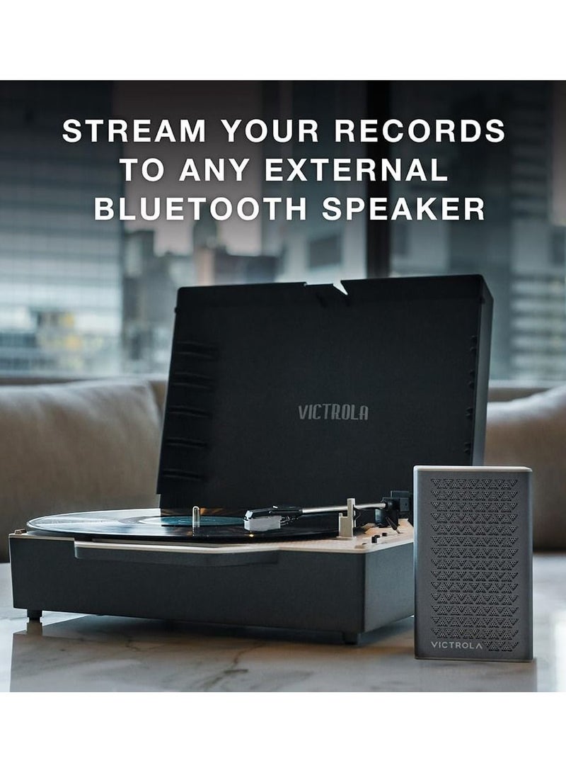 Victrola Re-Spin Sustainable Suitcase Record Player with Built in Bluetooth Speakers 3 Speed Belt Driven Turntable Built-in Bass Radiator 3.5mm Headphone Jack Graphite Grey