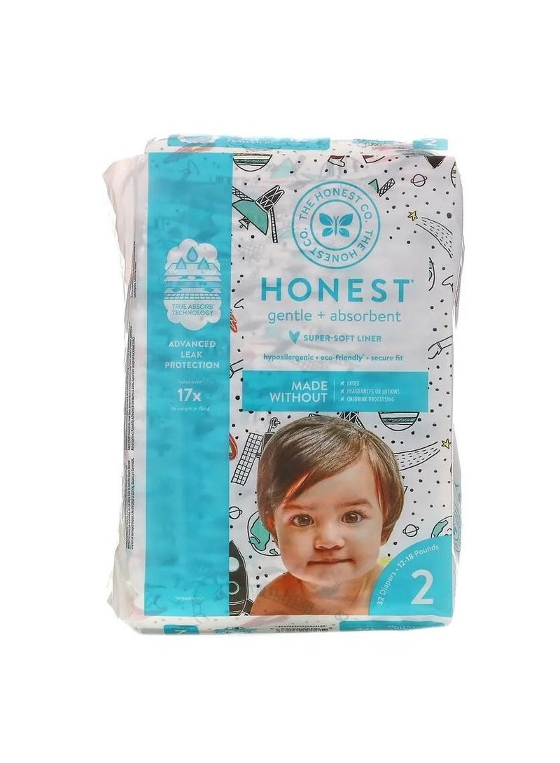 Honest Diapers Super Soft Liner Size 2 Space Travel 12-18 Pounds 32 Diapers