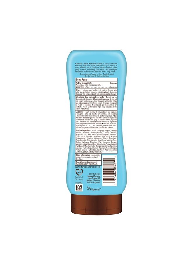 Everyday Active Lotion Sunscreen SPF 30, 8oz | Hawaiian Tropic Sunscreen SPF 30, Sunblock, Broad Spectrum Sunscreen, Oxybenzone Free Sunscreen, Water Resistant Sunscreen SPF 30, 8oz