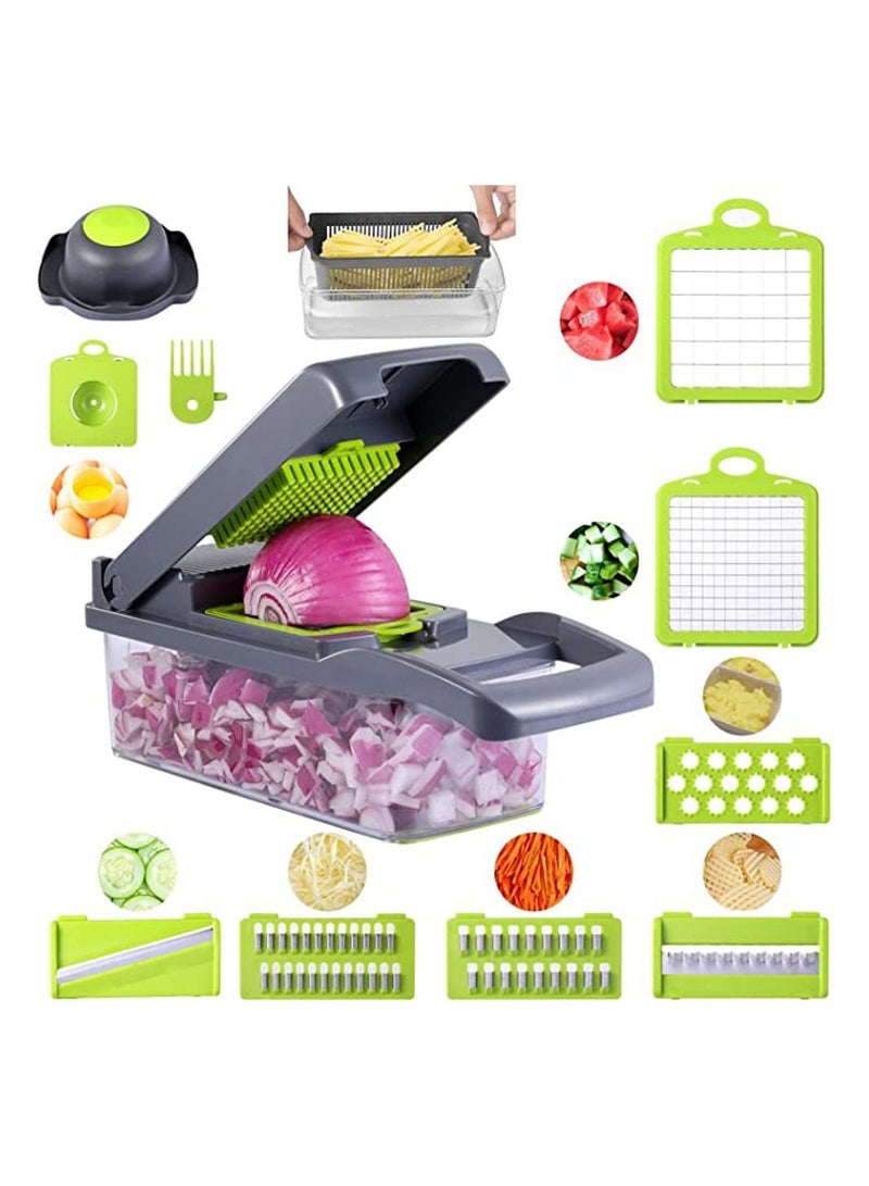 11-in-1 Vegetable Chopper Fruit Chopper with Multi-functional Interchangeable Blades Green