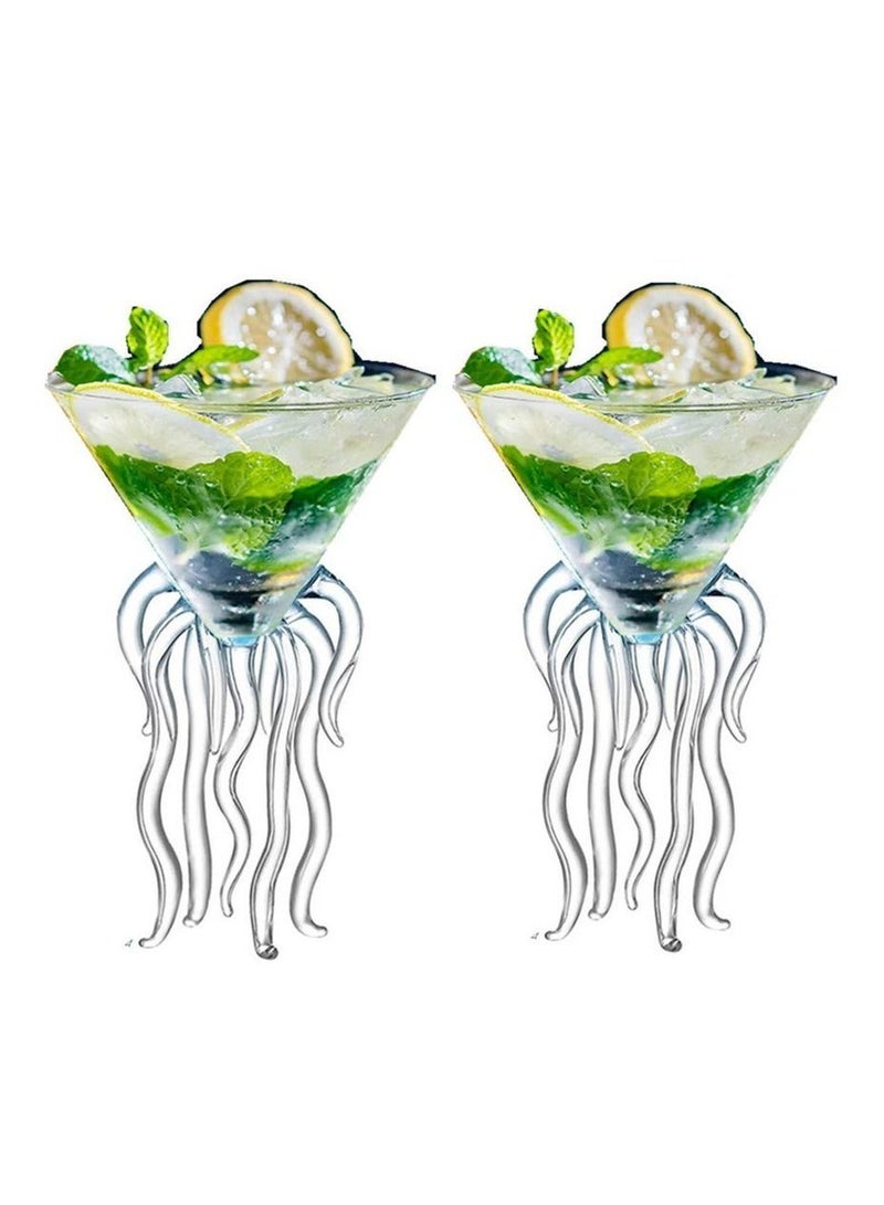 Glass Goblet,  2 Pcs Octopus Shape Glass Creative Glass Goblet, Novelty Drink Cup Clear Dessert Ice Cream Juice Cup Decoative Glass Cup for Home