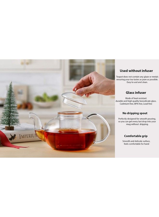 Glass Teapot Stovetop Safeclear Teapot With Removable Infuser 20.3 Ozloose Leaf And Blooming Tea Maker