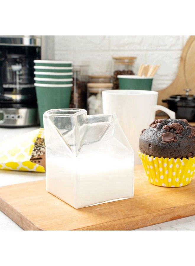 12 Ounce Glass Milk Carton 1 Reusable Milk Carton Creamer Durable Serve Cream Milk Or Juice Clear Glass Mini Milk Carton Dishwashersafe For Homes Or Restaurants