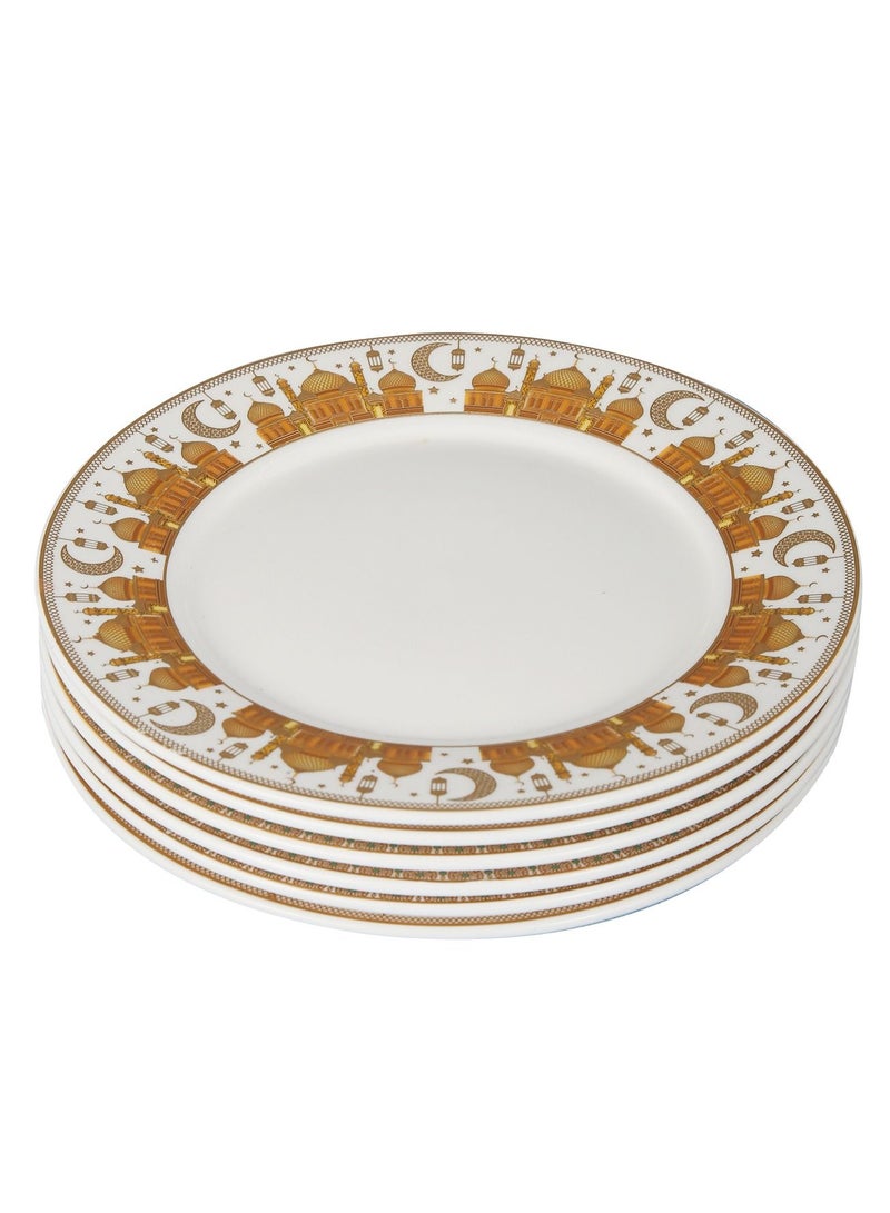 LY10080 Liying 6Pcs Ramadan Dinner Plate Set 25*25CM (B) for Ceramic Serving Display Decoration, Ramadan Decorations for Table, Dinner Tray, Ramadan Serving Plate, Display Holder Decor Ornament Plate