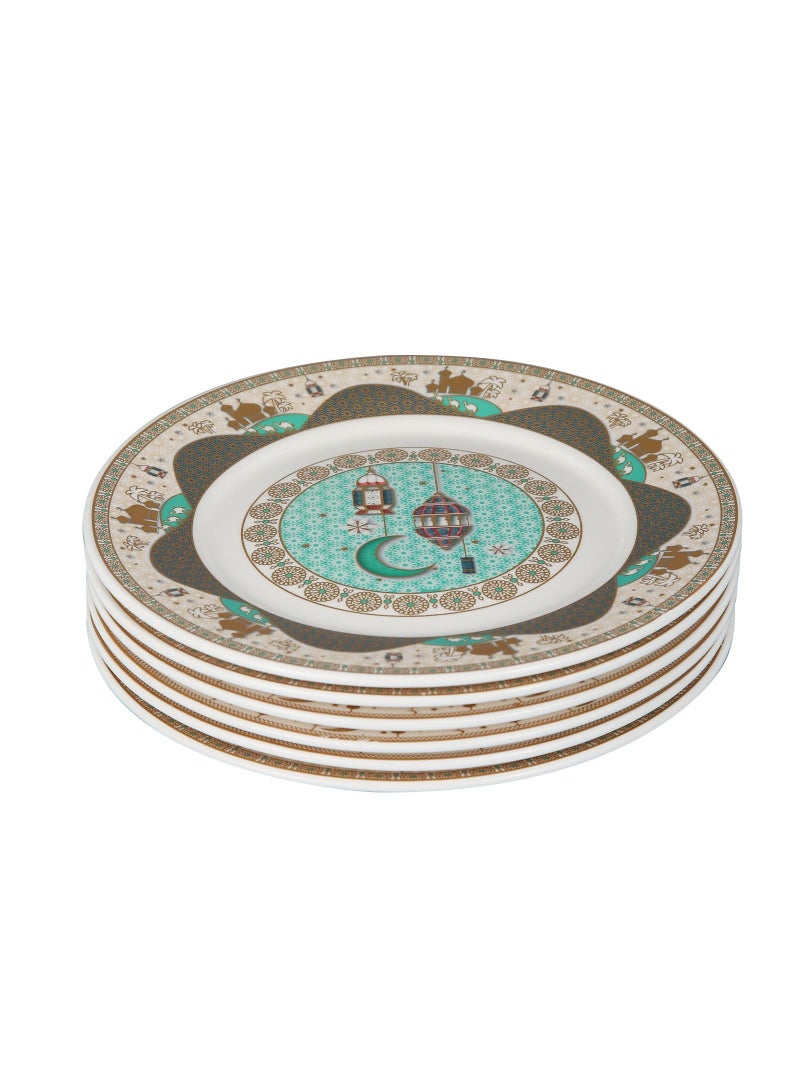 Liying 6Pcs Ramadan Dessert Plate Set 21*21CM (S) for Ceramic Serving Display Decoration, Ramadan Decorations for Table, Dessert Tray, Ramadan Serving Plate, Display Holder Decor Ornament Plate