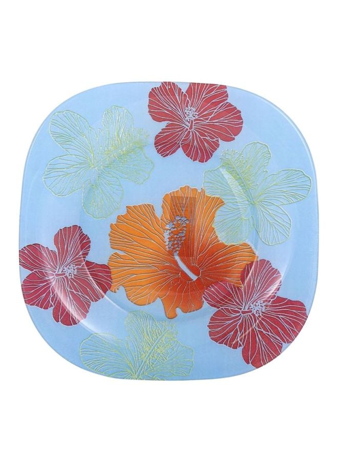 6-Piece Value Pack Hibiscus Dessert Plate Set Blue/Red/Orange 18cm