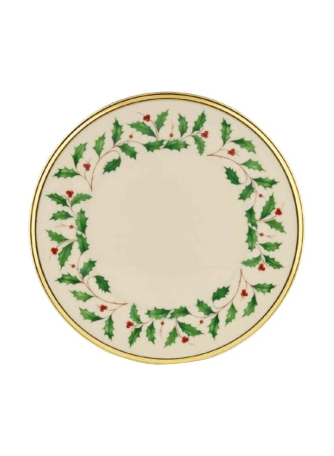 Holiday Salad Plate Beige/Green/Red 8inch
