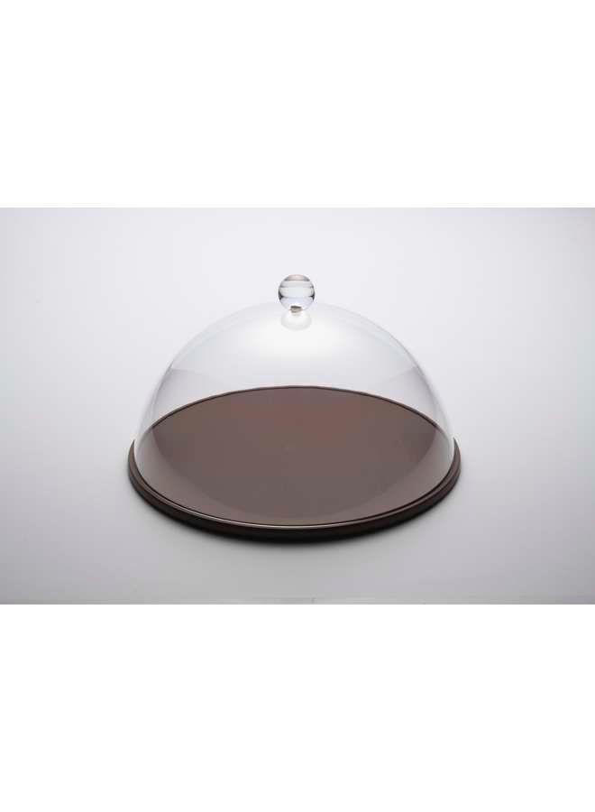 Round Dark Brown Wooden Serving Platter with Acrylic Cover Set 31 cm