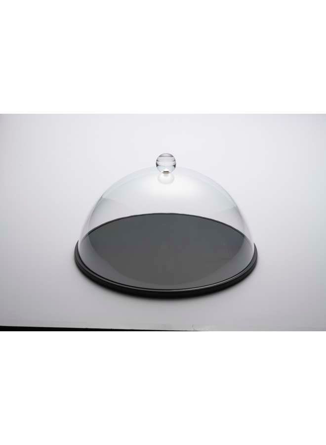 Round Black Wooden Serving Platter with Acrylic Cover Set 31 cm