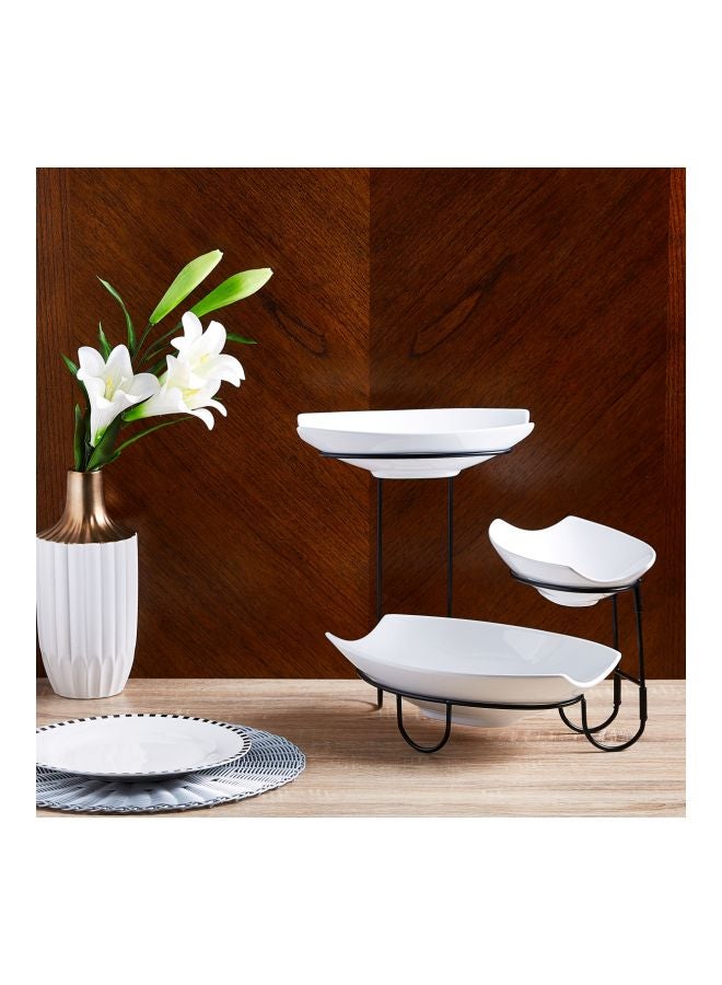 4-In-1 Platter Set With Stand White/Black