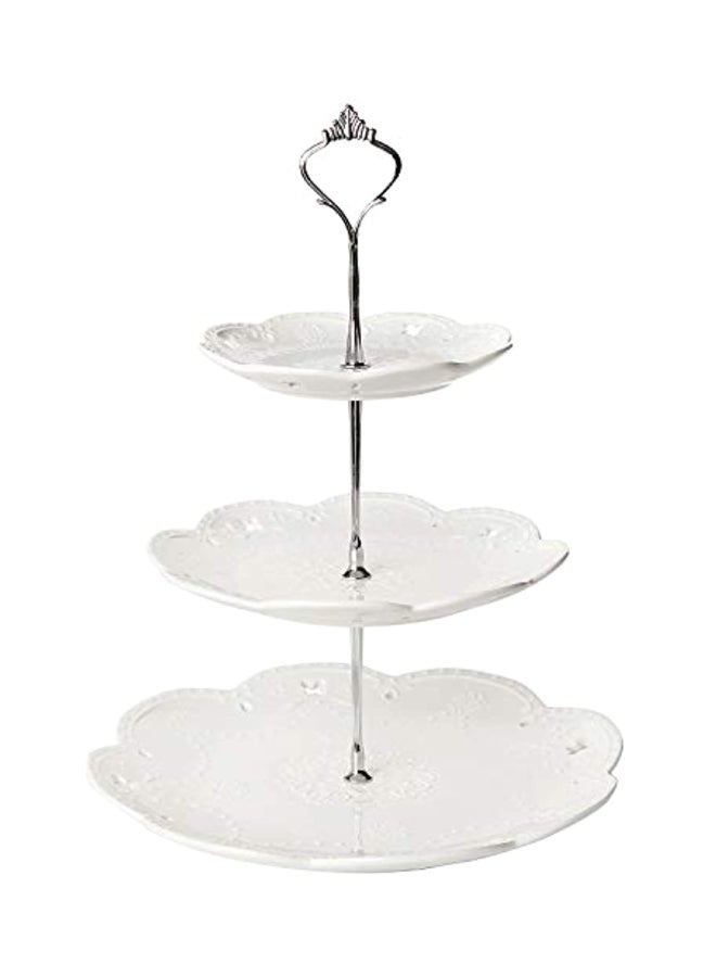 3-Tier Ceramic Tea Party Serving Platter White 10.75x10.75x13.75inch