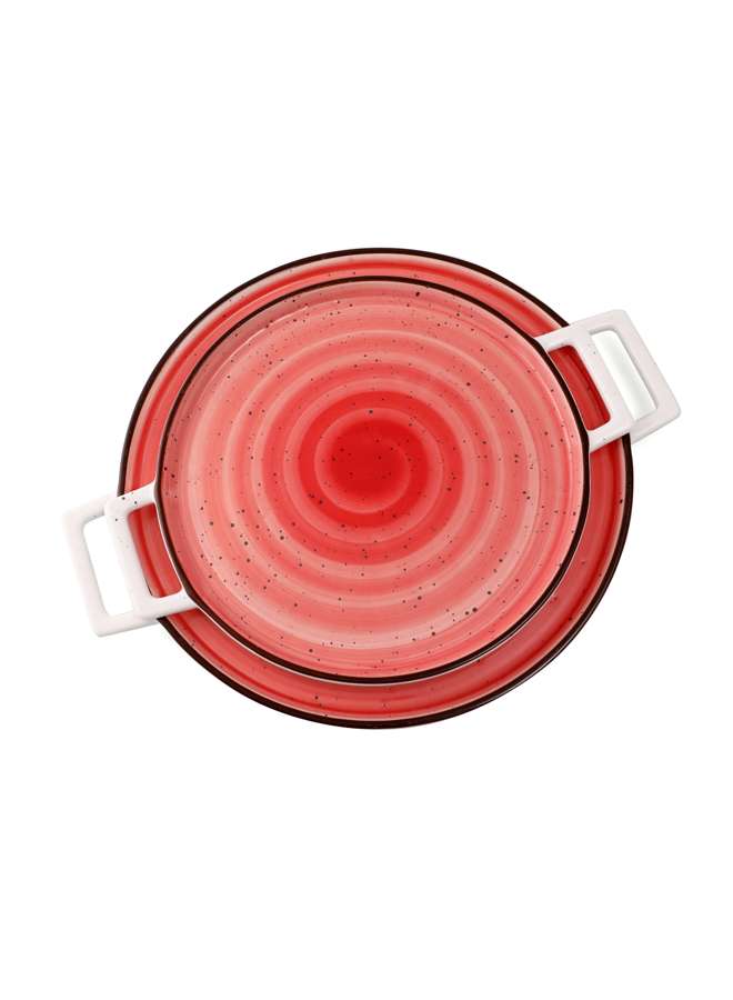 Color Glaze Porcelain Pizza Plate 32.5x26.5 cm,Red