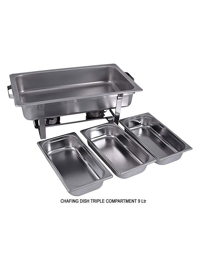 Chafing Dish Stainless Steel TRIPLE Compartment 12Litre total