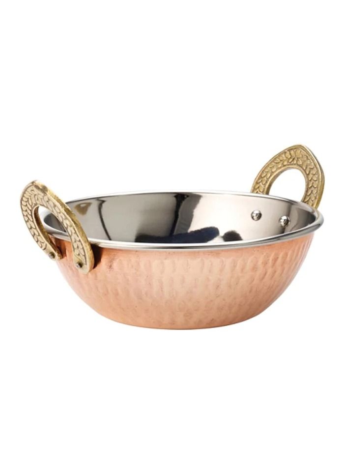 Designed Handle Stainless Steel with Copper Base Serving Kadai