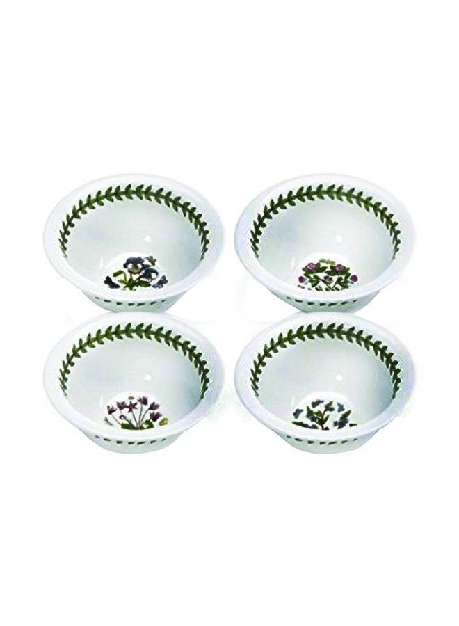Set Of 4 Botanical Garden Round Bowls White/Green 4.25inch