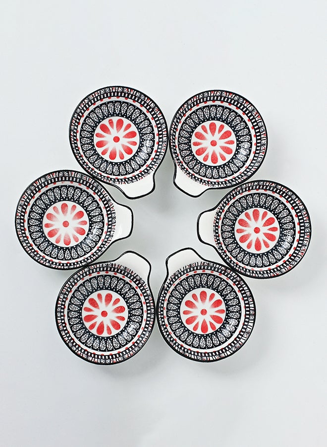 6-Piece Hand-Painted Saucer With Handle Black/ White 11.2x9.5x4cm