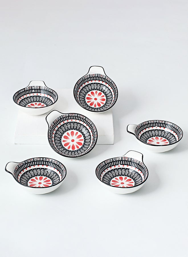 6-Piece Hand-Painted Saucer With Handle Black/ White 11.2x9.5x4cm