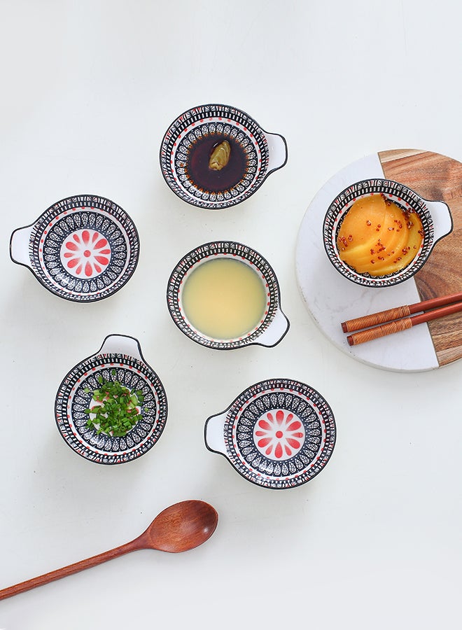 6-Piece Hand-Painted Saucer With Handle Black/ White 11.2x9.5x4cm