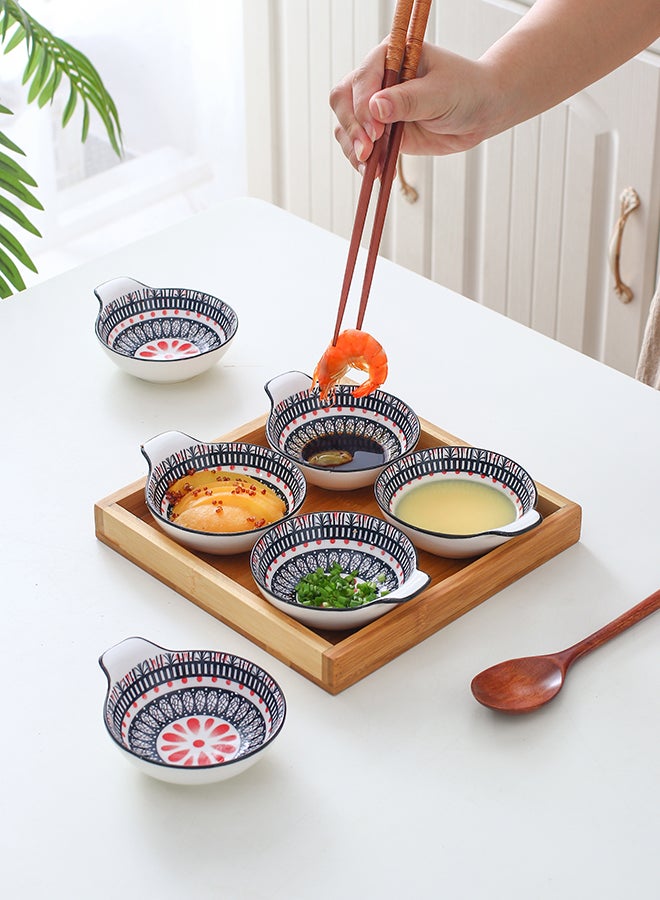 6-Piece Hand-Painted Saucer With Handle Black/ White 11.2x9.5x4cm