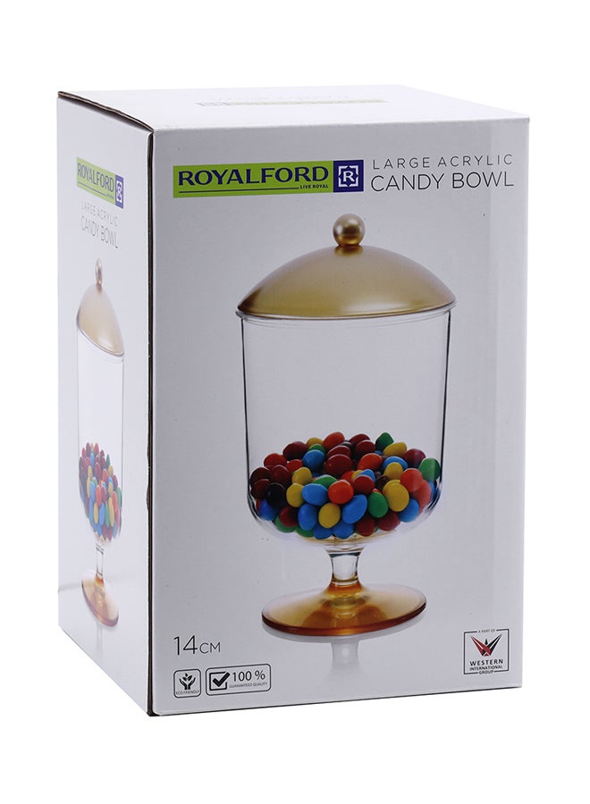 Acrylic Candy Bowl With Lid Gold/Clear 14cm