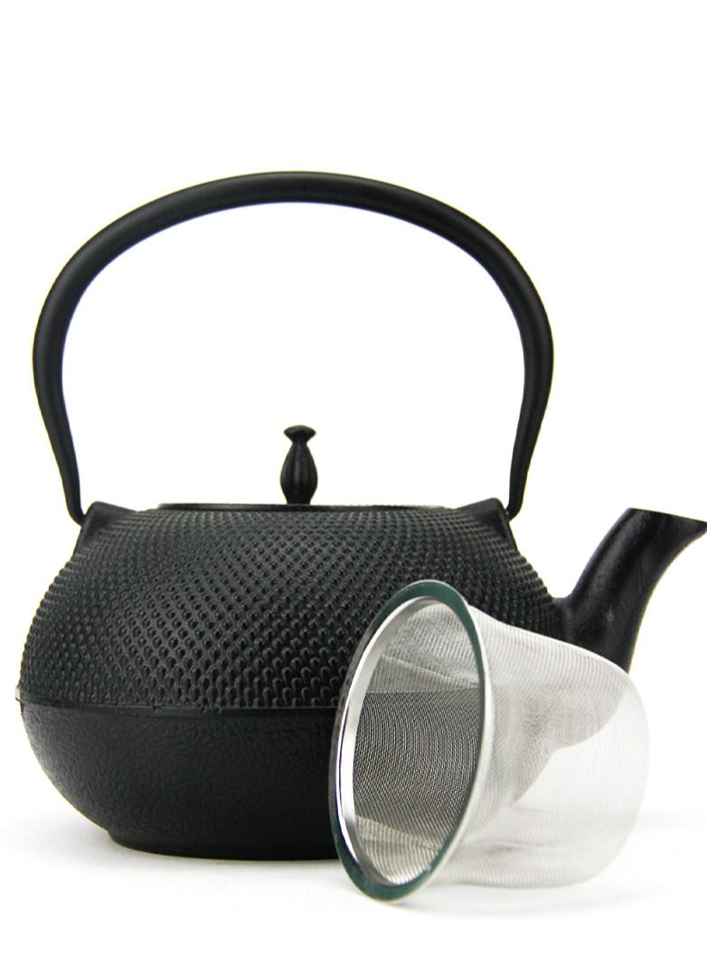 Durable Tetsubin Cast Iron Teapot  Enameled Interior 1.8 Liters Black