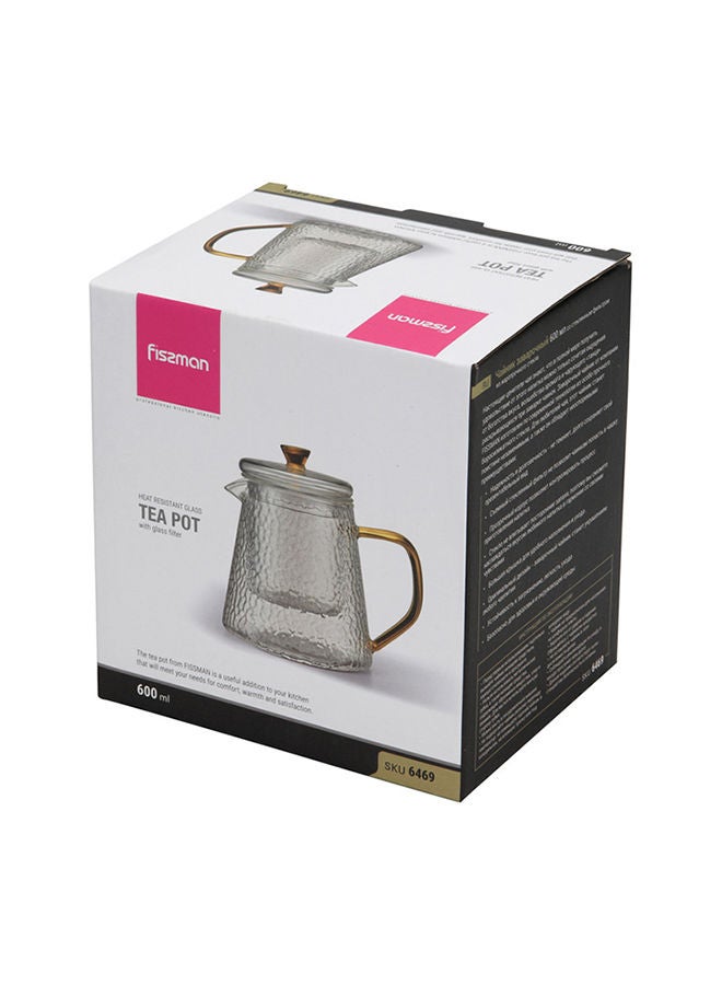 Glass Tea Pot with Glass Filter, Borosilicate Glass Tea Pot Infuser, with Stylish Design, Great For Loose Leaf Tea, Blooming Tea, Tea Bags & Fruit Infused Water 600ml
