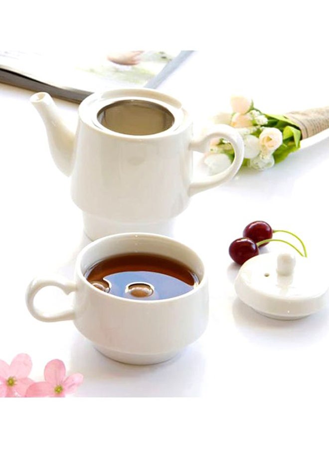 2-Piece Teapot Set White 13x16.5x8.5cm