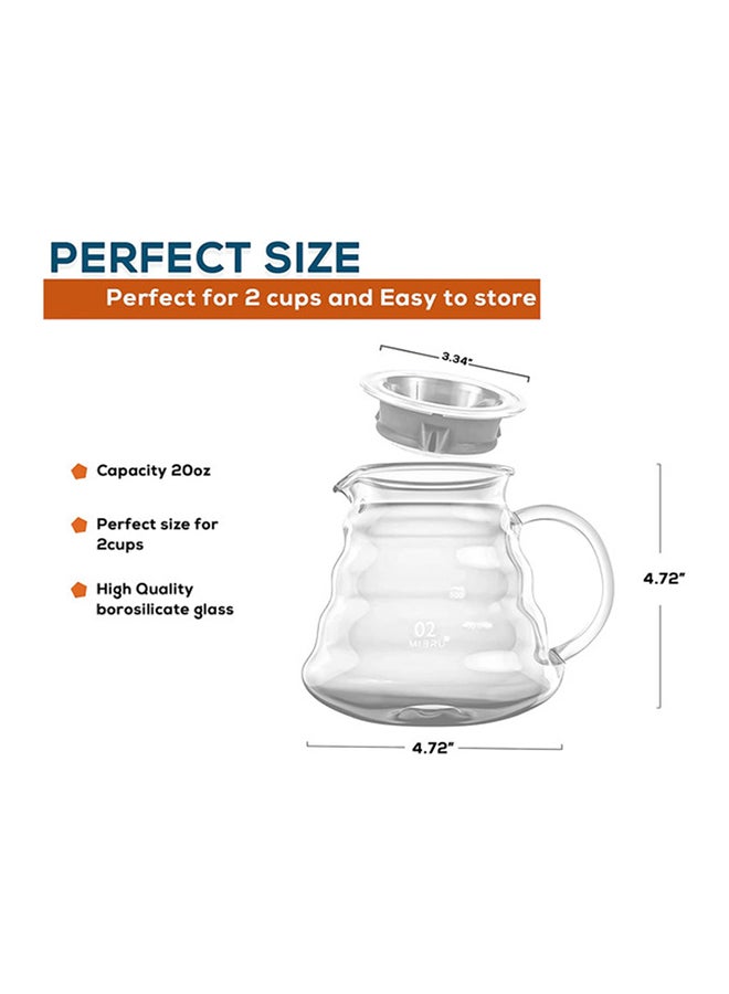 V60 Coffee Server Heat Resistant Glass Pot Pour Over Coffee Tea Server Kettle Coffee Maker Clear 600ml