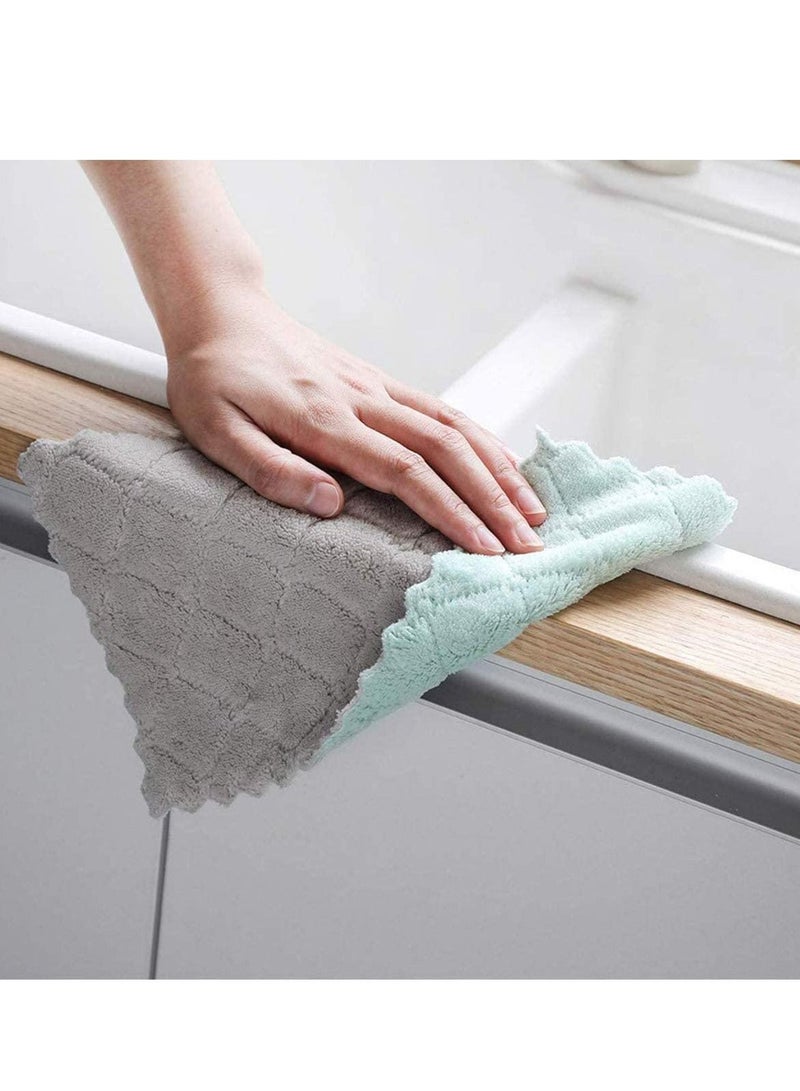 Towels Dish Cloths 12 Pack Kitchen Cloth Dish, Premium Dishcloths, Super Absorbent Coral Velvet Dishtowels, Nonstick Oil Washable Fast Drying (Green-Grey)