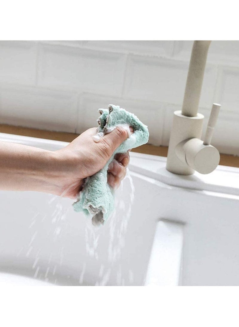 Towels Dish Cloths 12 Pack Kitchen Cloth Dish, Premium Dishcloths, Super Absorbent Coral Velvet Dishtowels, Nonstick Oil Washable Fast Drying (Green-Grey)