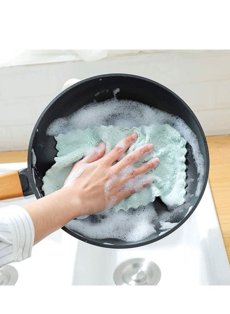 Towels Dish Cloths 12 Pack Kitchen Cloth Dish, Premium Dishcloths, Super Absorbent Coral Velvet Dishtowels, Nonstick Oil Washable Fast Drying (Green-Grey)