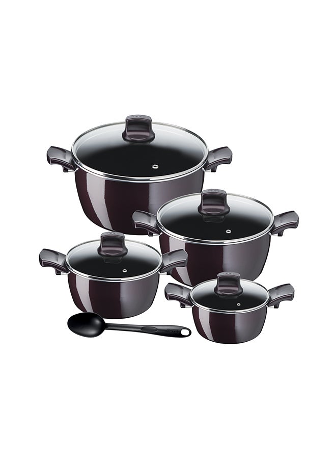 9-Piece Aluminium Non-Stick Coating G6 Resist Intense Cookware Set Black 26cm