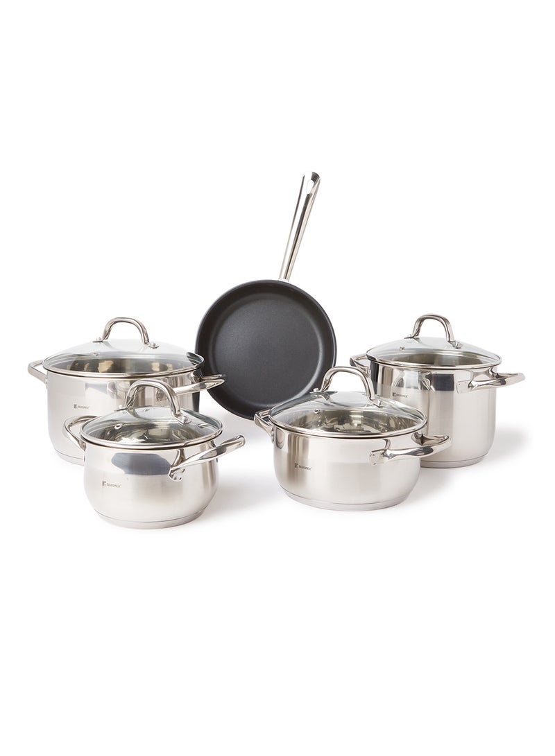 9-Piece Gourmet Cookware Set Silver/Black Non-stick Fry Pan 1x24, Casserole With Lid 1x24, Casserole With Lid 1x20, Casserole With Lid 1x24, Stock Pot With Lid 1x20cm
