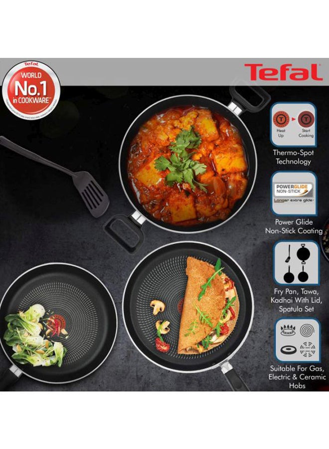 5-Piece Delicia Cookware Set Black Kadhai (24), Tawa (26), Fry Pan (24)cm