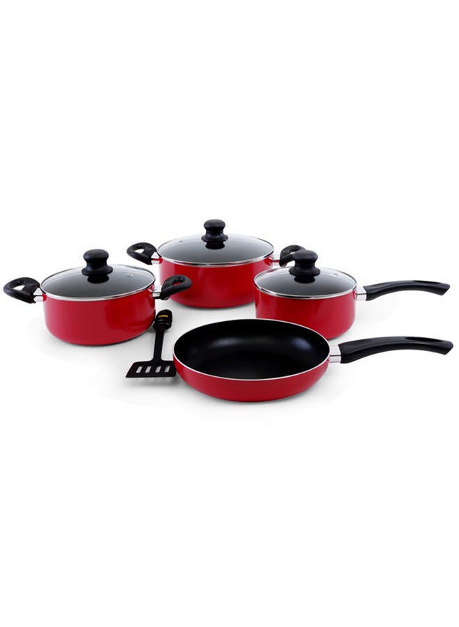 8-Piece Non-stick Scratch Resistant Cookware Set Red 24x11(Casserole with Lid), 20x9(Casserole with Lid), 24x5(Frypan without Lid), 18x8.5(Saucepan with Lid)cm