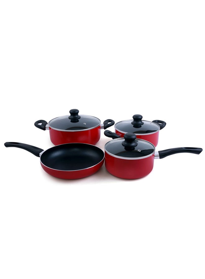 8-Piece Non-stick Scratch Resistant Cookware Set Red 24x11(Casserole with Lid), 20x9(Casserole with Lid), 24x5(Frypan without Lid), 18x8.5(Saucepan with Lid)cm