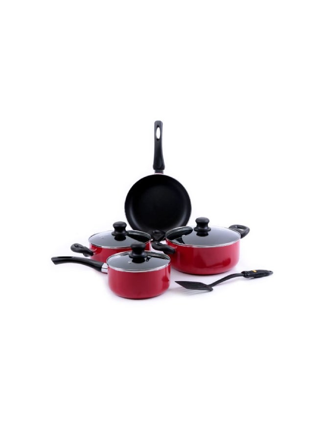 8-Piece Non-stick Scratch Resistant Cookware Set Red 24x11(Casserole with Lid), 20x9(Casserole with Lid), 24x5(Frypan without Lid), 18x8.5(Saucepan with Lid)cm