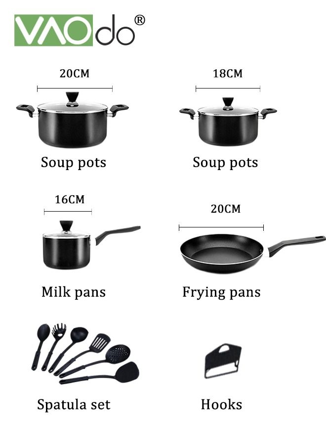13PCS Cookware Set Non Stick Pan Set Frying Pan Soup Pan with Spatula Set
