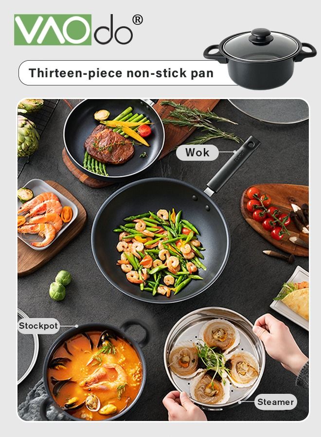 13PCS Cookware Set Non Stick Pan Set Frying Pan Soup Pan with Spatula Set