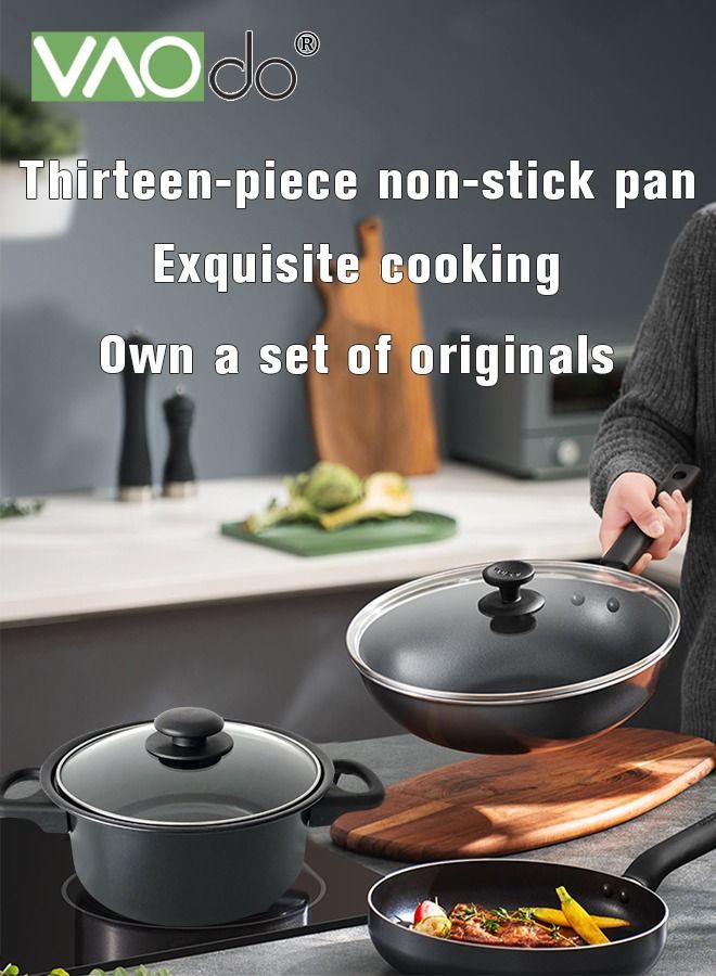 13PCS Cookware Set Non Stick Pan Set Frying Pan Soup Pan with Spatula Set