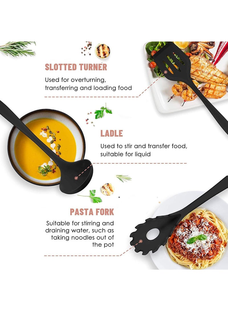 12-piece Silicone Kitchen Utensils Set, Non-stick Cookware Is Heat-resistant, BPA-free, Stirring Kitchen Tool Set (Black)