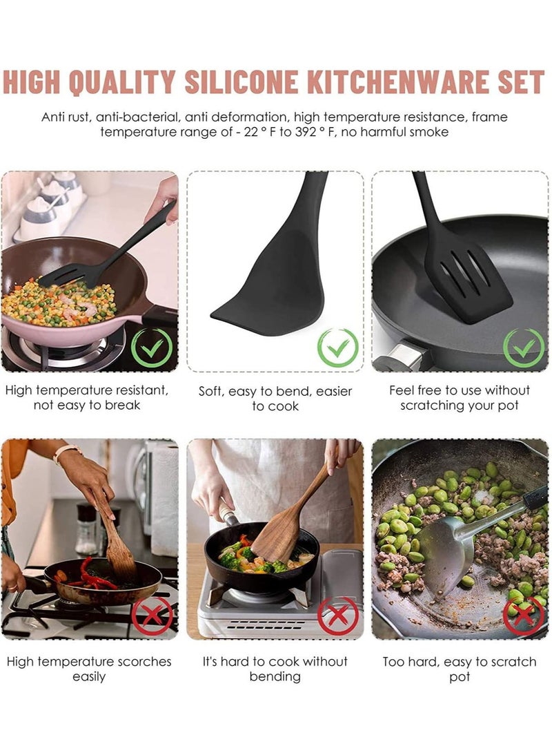 12-piece Silicone Kitchen Utensils Set, Non-stick Cookware Is Heat-resistant, BPA-free, Stirring Kitchen Tool Set (Black)
