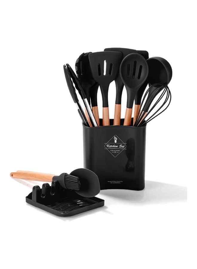 12-Piece Non-Stick Silicone Cooking Utensils Set Black 11 x 16 x 33cm