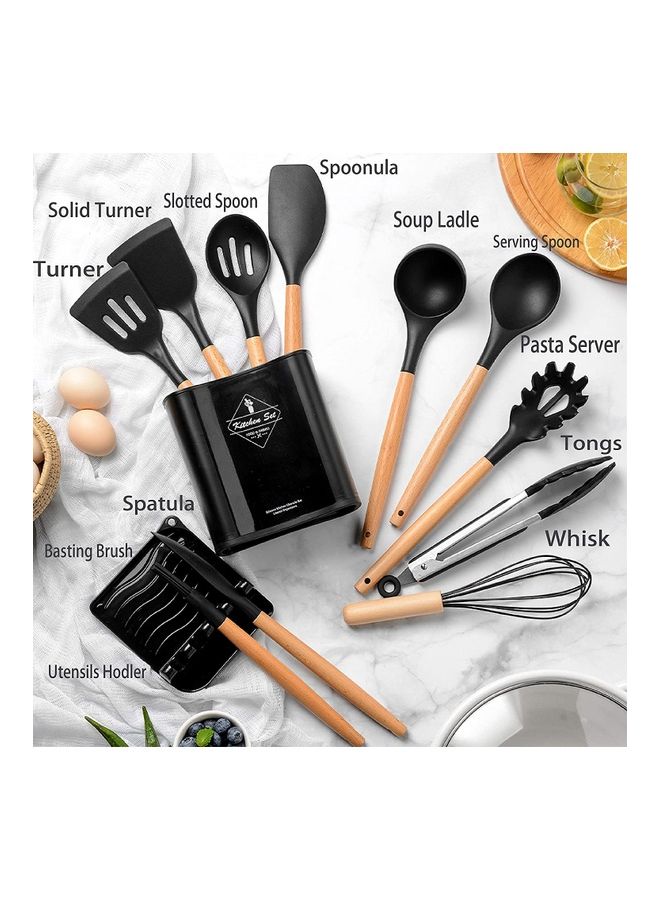 12-Piece Non-Stick Silicone Cooking Utensils Set Black 11 x 16 x 33cm