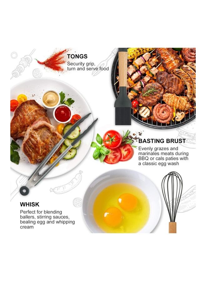 12-Piece Non-Stick Silicone Cooking Utensils Set Black 11 x 16 x 33cm