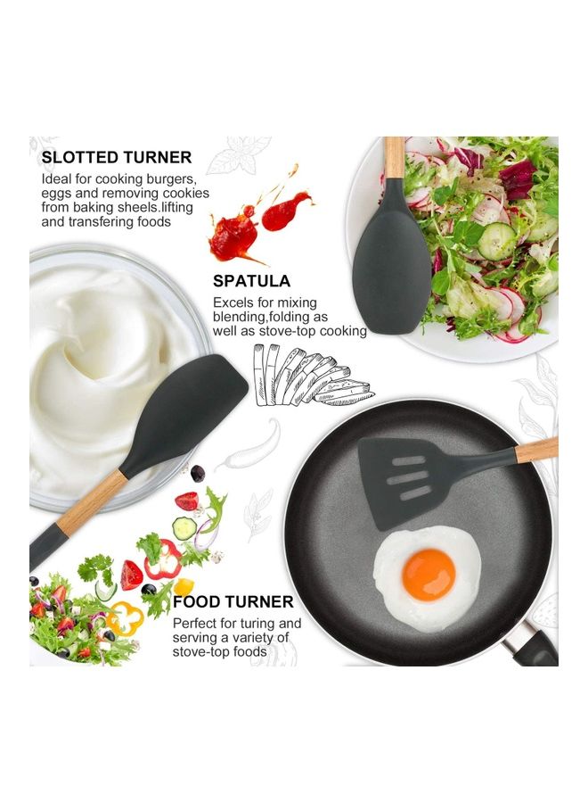 12-Piece Non-Stick Silicone Cooking Utensils Set Black 11 x 16 x 33cm